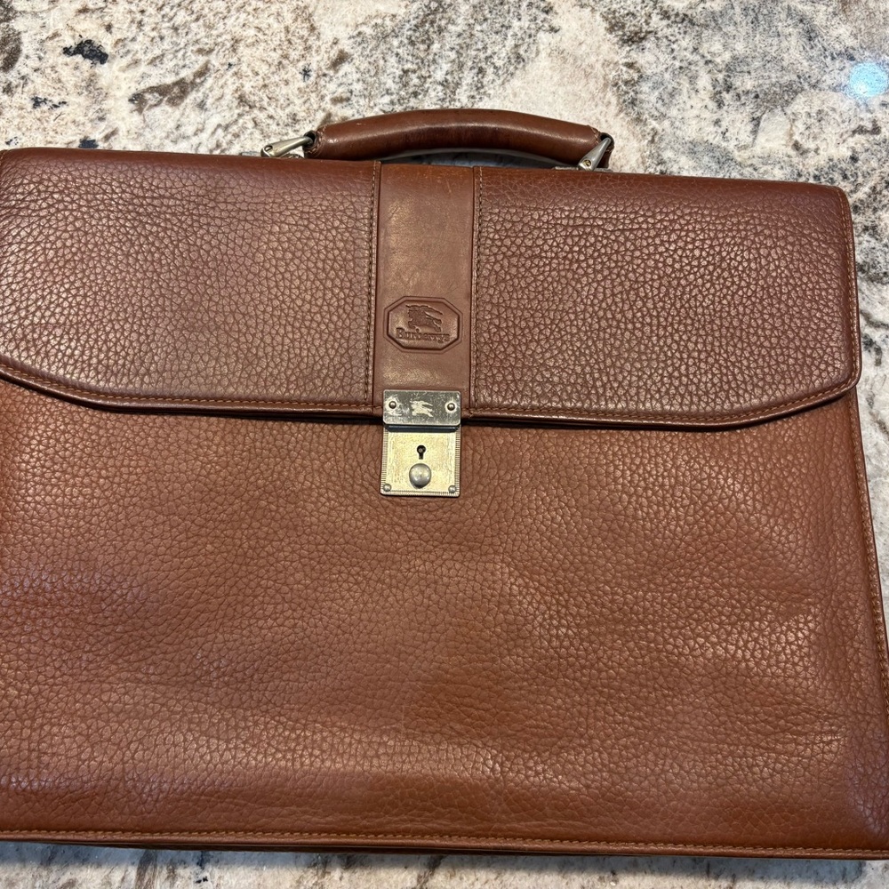 Burberry Brown Leather Briefcase with Gold Lock vintage